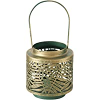 CasaJame Candelabro metálico con forma de hoja de palmera- 17 x 15 cm- color verde y dorado